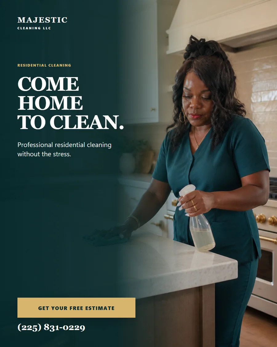 Majestic Cleaning branded residential cleaning promotional artwork